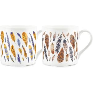 Purely Home Feather Print Mugs Set - Colourful Bone China Cups Set Of 2 - Present/gift Purely Home Feather Print Mugs Set - Colourful Bone China Cups Set Of 2 - Present/gift