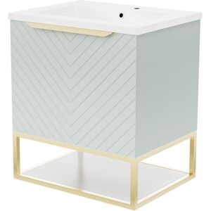 Willesden Bathrooms 600mm Wall Hung Green Drawers Basin Vanity Brushed Brass Frame & Handle Willesden Bathrooms 600mm Wall Hung Green Drawers Basin Vanity Brushed Brass Frame & Handle