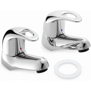 Evg Izzi Basin Tap Pair Chrome Durable Brass Construction Hot & Cold Bathroom Si Evg Izzi Basin Tap Pair Chrome Durable Brass Construction Hot & Cold Bathroom Si