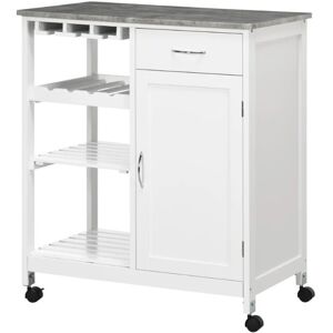 Homcom Kitchen Trolley Utility Cart With Wheel Rack Open Shelf And Cabinet White Homcom Kitchen Trolley Utility Cart With Wheel Rack Open Shelf And Cabinet White