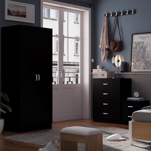 FWStyle Tunis 2 Door Wardrobe - Black - Modern Bedroom Storage FWStyle Tunis 2 Door Wardrobe - Black - Modern Bedroom Storage