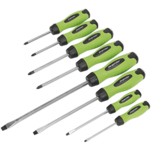 Screwdriver Set 8pc Hammer-Thru Hi-Vis Green - Sealey Hv002 New Screwdriver Set 8pc Hammer-Thru Hi-Vis Green - Sealey Hv002 New