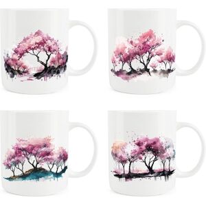 Purely Home Cherry Blossom Mugs Set - Bone China Tea/coffee Pink Floral Mugs Set Of 4 Purely Home Cherry Blossom Mugs Set - Bone China Tea/coffee Pink Floral Mugs Set Of 4