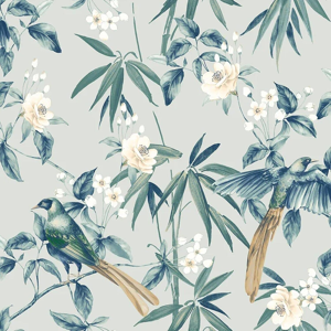 Does Not Apply Floral Wallpaper - Birds Grey Blue Green Oriental - Thick Solid Designer Heavy D Does Not Apply Floral Wallpaper - Birds Grey Blue Green Oriental - Thick Solid Designer Heavy D