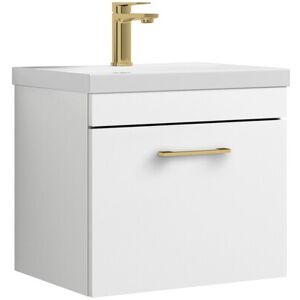 Balterley 1 Drawer Wall Hung Vanity Basin Unit White Brushed Brass Handle 500mm Balterley 1 Drawer Wall Hung Vanity Basin Unit White Brushed Brass Handle 500mm