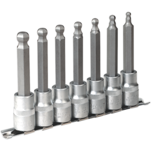 Ball-End Hex Socket Bit Set 7pc 100mm 1/2\"Sq Drive Metric - Sealey Ak622 New Ball-End Hex Socket Bit Set 7pc 100mm 1/2\"Sq Drive Metric - Sealey Ak622 New