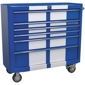 Rollcab 6 Drawer Wide Retro Style - Blue With White Stripes - Sealey Ap41206bws Rollcab 6 Drawer Wide Retro Style - Blue With White Stripes - Sealey Ap41206bws