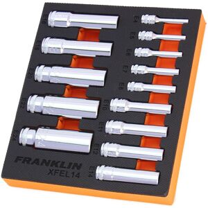 Franklin 14 Piece 1/4in, 3/8in, 1/2in Drive Deep Torx Socket Set E4 - E24 Xfel14 Franklin 14 Piece 1/4in, 3/8in, 1/2in Drive Deep Torx Socket Set E4 - E24 Xfel14