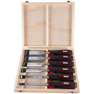 Hilka 6pc Wood Chisel Set Bevel Edge Chrome Vanadium With Wooden Case Hilka 6pc Wood Chisel Set Bevel Edge Chrome Vanadium With Wooden Case
