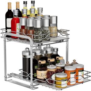Mayzolop Pull-Out Spice Rack Organizer, Stainless Steel 2-Tier Height Adjustable Kitchen Mayzolop Pull-Out Spice Rack Organizer, Stainless Steel 2-Tier Height Adjustable Kitchen