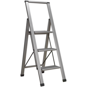 Aluminium Professional Folding Step Ladder 3-Step 150kg Capacity - Sealey Apsl3 Aluminium Professional Folding Step Ladder 3-Step 150kg Capacity - Sealey Apsl3
