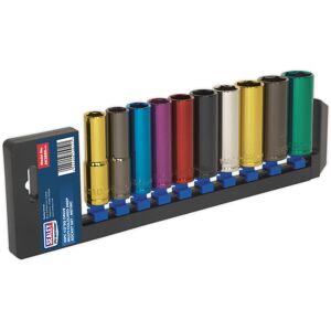 Thatcable 10 Pack Multi Colour Deep Socket Set 1/2" Metric Square Drive - 6 Pt Walldrive Thatcable 10 Pack Multi Colour Deep Socket Set 1/2" Metric Square Drive - 6 Pt Walldrive