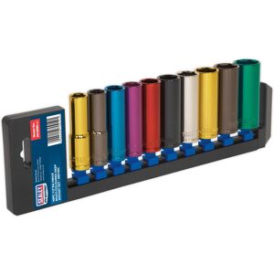 Sealey Multi-Coloured Deep Socket Set 10pc 1/2\"Sq Drive Metric Sealey Multi-Coloured Deep Socket Set 10pc 1/2\"Sq Drive Metric