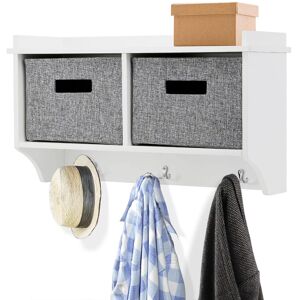 Top Home Solutions Wooden Wall Mounted 3 Hook Coat Rack Storage Unit Shelf With 2 Fabric Baskets Top Home Solutions Wooden Wall Mounted 3 Hook Coat Rack Storage Unit Shelf With 2 Fabric Baskets