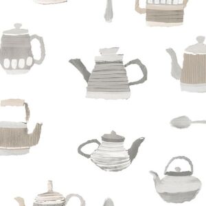 Ck36634 - Kitchen Style 3 Teapots Kettle Teaspoons Grey Beige Galerie Wallpaper Ck36634 - Kitchen Style 3 Teapots Kettle Teaspoons Grey Beige Galerie Wallpaper