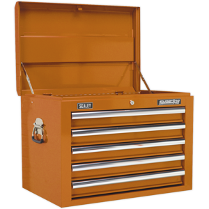 Topchest 5 Drawer With Ball Bearing Slides - Orange - Sealey Ap26059to New Topchest 5 Drawer With Ball Bearing Slides - Orange - Sealey Ap26059to New