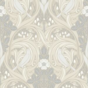 Et12205 - Arts And Crafts Bird Scroll Beige Cream Grey Galerie Wallpaper Et12205 - Arts And Crafts Bird Scroll Beige Cream Grey Galerie Wallpaper