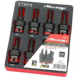 Neilsen 8pcs 1/2\" Dr Universal Hex Torx Star Bit Driver Impact Socket Set T30-T70 Ct6015 Neilsen 8pcs 1/2\" Dr Universal Hex Torx Star Bit Driver Impact Socket Set T30-T70 Ct6015