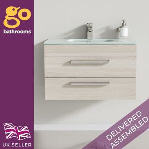 The Bath People 800mm Vanity Unit Wall Hung 2 Drawer Sink Unit Glass Basin & Chrome Handle The Bath People 800mm Vanity Unit Wall Hung 2 Drawer Sink Unit Glass Basin & Chrome Handle