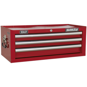 Mid-Box 3 Drawer With Ball Bearing Slides - Red - Sealey Ap33339 New Mid-Box 3 Drawer With Ball Bearing Slides - Red - Sealey Ap33339 New