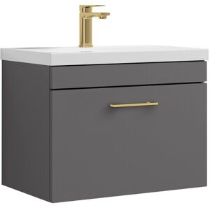 Balterley 1 Drawer Wall Hung Vanity Basin Unit Grey Brushed Brass Handle 600mm Balterley 1 Drawer Wall Hung Vanity Basin Unit Grey Brushed Brass Handle 600mm