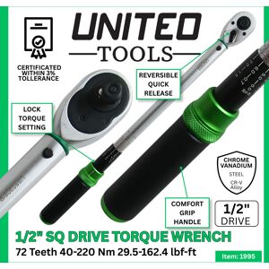 United Torque Wrench 40-220nm 1/2\" Square Dr Reversible 72t Ratchet Calibrated United Torque Wrench 40-220nm 1/2\" Square Dr Reversible 72t Ratchet Calibrated