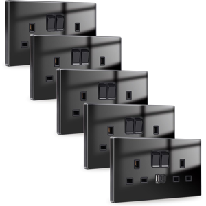 Does Not Apply 5 Pack Black Double Switched Socket 20w Fast Charging 13 Amp With Usb A And Usb Does Not Apply 5 Pack Black Double Switched Socket 20w Fast Charging 13 Amp With Usb A And Usb