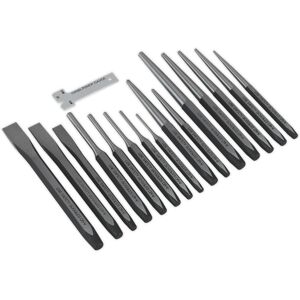 Thatcable 16 Piece Steel Punch & Chisel Set - Hardened & Tempered - Sharpening Gauge Thatcable 16 Piece Steel Punch & Chisel Set - Hardened & Tempered - Sharpening Gauge