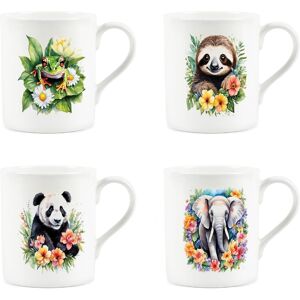 Purely Home Floral Exotic Animals Mugs Set - Nature Gift Bone China Cups - Set Of 4 Purely Home Floral Exotic Animals Mugs Set - Nature Gift Bone China Cups - Set Of 4