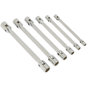 Double Flexi-Head Socket Spanner Set 6pc Fully Polished Metric - Sealey Ak635 Ne Double Flexi-Head Socket Spanner Set 6pc Fully Polished Metric - Sealey Ak635 Ne
