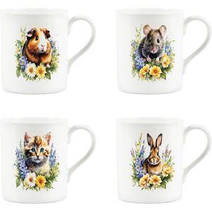 Purely Home Floral Animals Mugs Set - Pets Nature Gift Bone China Cups - Set Of 4 Purely Home Floral Animals Mugs Set - Pets Nature Gift Bone China Cups - Set Of 4