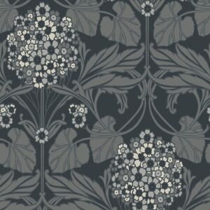 Et12120 - Arts And Crafts Floral Hydrangea Black Grey White Galerie Wallpaper Et12120 - Arts And Crafts Floral Hydrangea Black Grey White Galerie Wallpaper