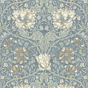 Arts And Crafts Ogee Flora Blue Sage Cream Wallpaper - Wallpaper Arts And Crafts Ogee Flora Blue Sage Cream Wallpaper - Wallpaper