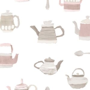Ck36633 - Kitchen Style 3 Teapots Kettle Teaspoons Pink Beige Galerie Wallpaper Ck36633 - Kitchen Style 3 Teapots Kettle Teaspoons Pink Beige Galerie Wallpaper