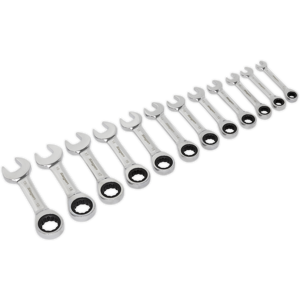 Stubby Ratchet Combination Spanner Set 12pc Metric - Sealey S0633 New Stubby Ratchet Combination Spanner Set 12pc Metric - Sealey S0633 New