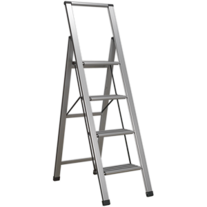 Aluminium Professional Folding Step Ladder 4-Step 150kg Capacity - Sealey Apsl4 Aluminium Professional Folding Step Ladder 4-Step 150kg Capacity - Sealey Apsl4
