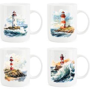 Purely Home Vintage Lighthouses Mugs Set - Watercolour Seaside Bone China Cups Set Of 4 Gift Purely Home Vintage Lighthouses Mugs Set - Watercolour Seaside Bone China Cups Set Of 4 Gift
