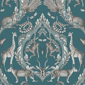 G78313 - Bazaar Tropical Wildlife Damask Teal Galerie Wallpaper G78313 - Bazaar Tropical Wildlife Damask Teal Galerie Wallpaper