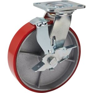 Draper Swivel Plate Heavy Duty Polyurethane Wheel With Brake 200mm S.W.L. 500kg Draper Swivel Plate Heavy Duty Polyurethane Wheel With Brake 200mm S.W.L. 500kg