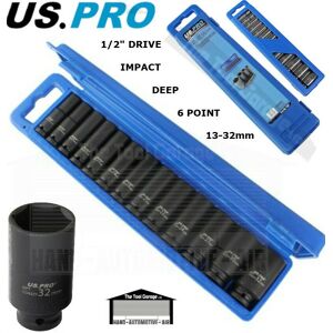 Us Pro Tools 13pc 1/2" Dr 6pt Deep Impact Sockets Socket Set Metric 13-32mm 1397 Us Pro Tools 13pc 1/2" Dr 6pt Deep Impact Sockets Socket Set Metric 13-32mm 1397