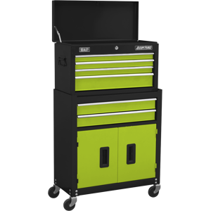 Sealey Topchest & Rollcab Combination 6 Drawer With Ball-Bearing Slides - Hi-Vis Green Sealey Topchest & Rollcab Combination 6 Drawer With Ball-Bearing Slides - Hi-Vis Green