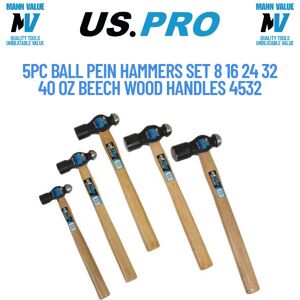 Us Pro Tools 5pc Ball Pein Hammers Set 8 16 24 32 40oz Beech Wood Handles 4532 Us Pro Tools 5pc Ball Pein Hammers Set 8 16 24 32 40oz Beech Wood Handles 4532