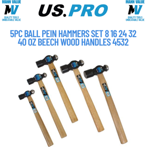 US PRO Tools 5pc Ball Pein Hammer Set - Hammer set with 8, 16, 24, 32, 40 oz hammers US PRO Tools 5pc Ball Pein Hammer Set - Hammer set with 8, 16, 24, 32, 40 oz hammers