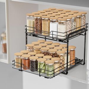 Airujia Pull Out Cabinet Organizer - Height Adjustable 2-Tier Spice Rack, Heavy Airujia Pull Out Cabinet Organizer - Height Adjustable 2-Tier Spice Rack, Heavy