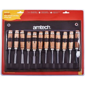 12pc Wood Carving Chisel Set & Sharpening Stone Work Carpenter Art Artist Amtech 12pc Wood Carving Chisel Set & Sharpening Stone Work Carpenter Art Artist Amtech