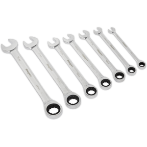 Ratchet Combination Spanner Set 7pc Metric - Sealey S01142 New Ratchet Combination Spanner Set 7pc Metric - Sealey S01142 New