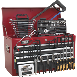 Topchest 6 Drawer With Ball-Bearing Slides - Red/grey & 98pc Tool Kit - Sealey A Topchest 6 Drawer With Ball-Bearing Slides - Red/grey & 98pc Tool Kit - Sealey A