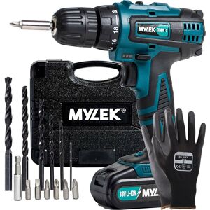 Mylek Cordless Drill Set 18v Driver Screwdriver Lithium Ion Battery Work Gloves Mylek Cordless Drill Set 18v Driver Screwdriver Lithium Ion Battery Work Gloves