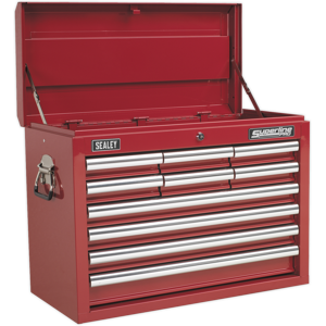 Topchest 10 Drawer With Ball Bearing Slides - Red - Sealey Ap33109 New Topchest 10 Drawer With Ball Bearing Slides - Red - Sealey Ap33109 New