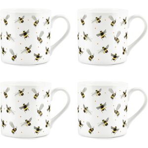 Purely Home Bone China - Flying Hand-Painted Watercolour Bees - Tea/coffee Mugs - Set Of 4 Purely Home Bone China - Flying Hand-Painted Watercolour Bees - Tea/coffee Mugs - Set Of 4
